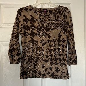 Brown and Beige soft Tee type Top with Sequins Sz M